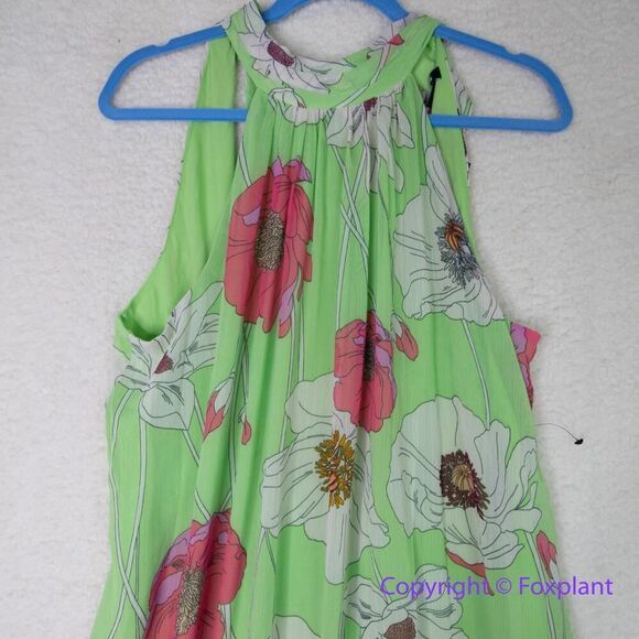 New! Express Floral Print Tie Halter Neck Open Back Maxi Dress, size L - Picture 8 of 16
